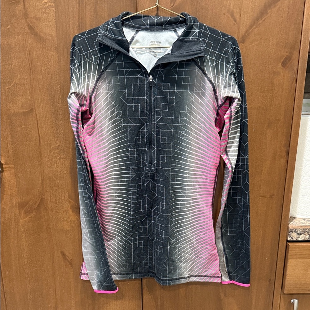 Nike Pro Half Zip Patterned Pullover with Pink and Black Gradient